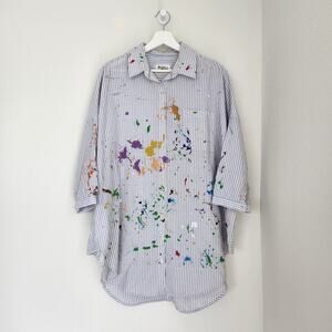 Anthropologie Holding Horses Oversized Paint Splatter Striped Button Down Shirt
